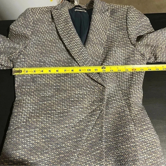 Santorelli Italian Blazer Jacket Faux Wrap Front Tweed Blue Brown Women’s 8 - Picture 9 of 12